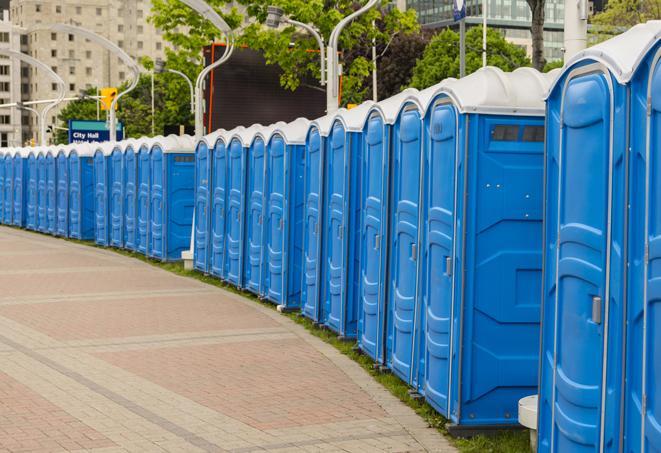 Seasonal porta potty units set up at a Harrisonburg, Virginia venue